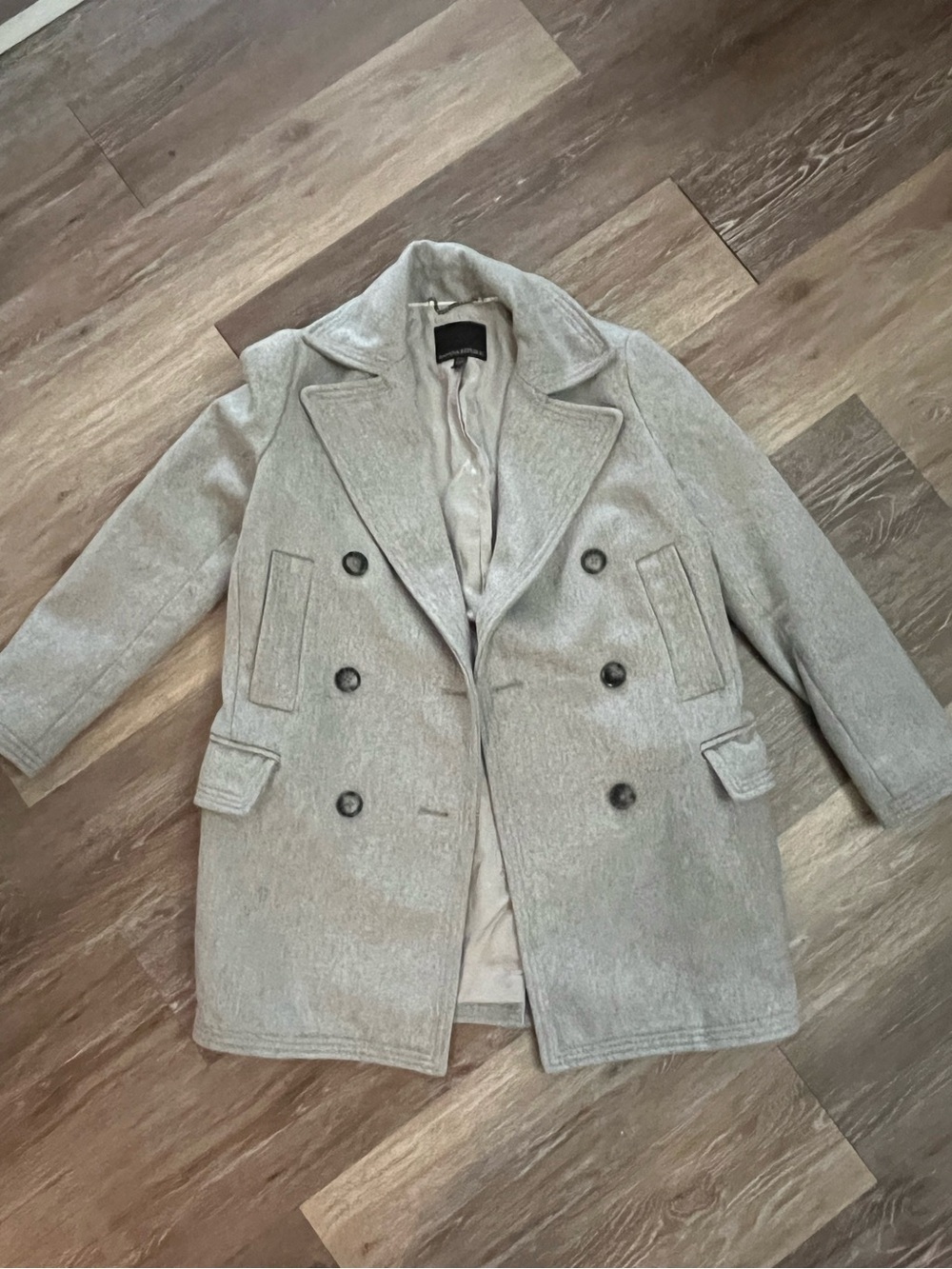 Banana Republic Womens XXS Petite Light Grey Wool Blend Double-Breasted Peacoat
